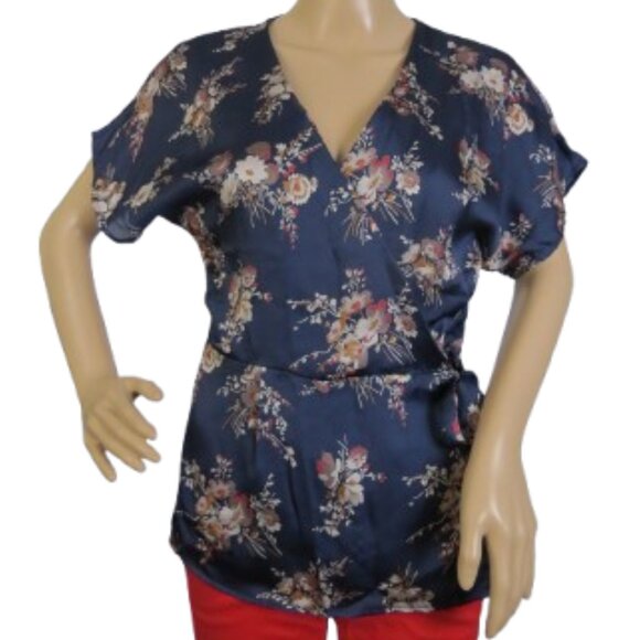 Lumiere Blue Floral Print Wrap Top - Picture 1 of 7